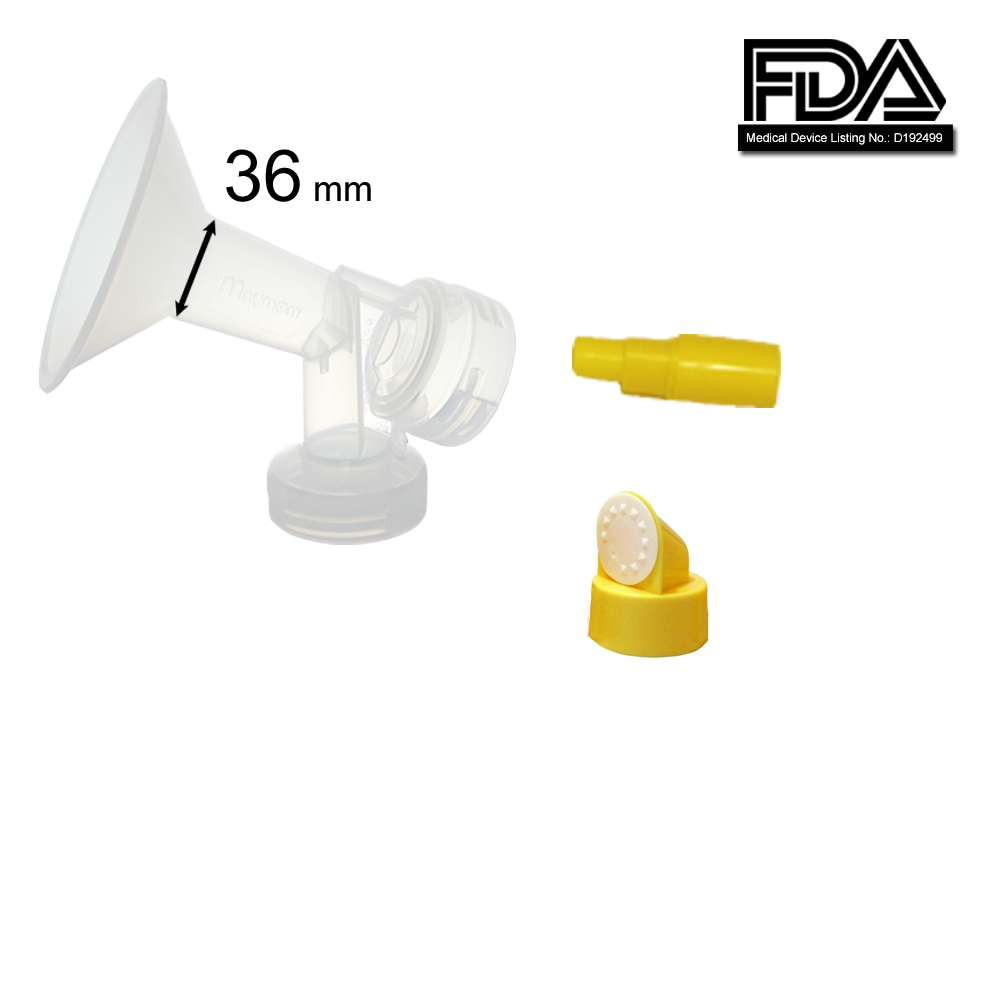 36 mm Extra Small Flange w/ Valve and Membrane for SpeCtra Breast Pumps S1, S2, M1, Spectra 9; Narrow (Standard) Bottle Neck;